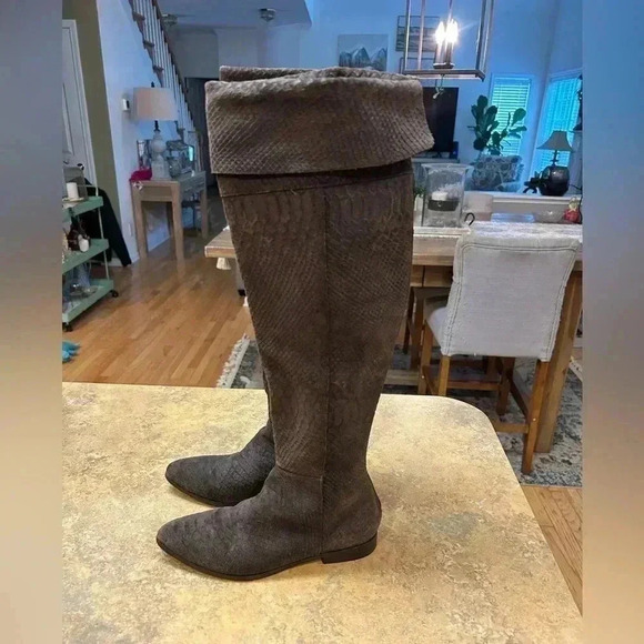 Seychelles Anthropologie Brown Victory Croc Over Knee Boots - Picture 9 of 15